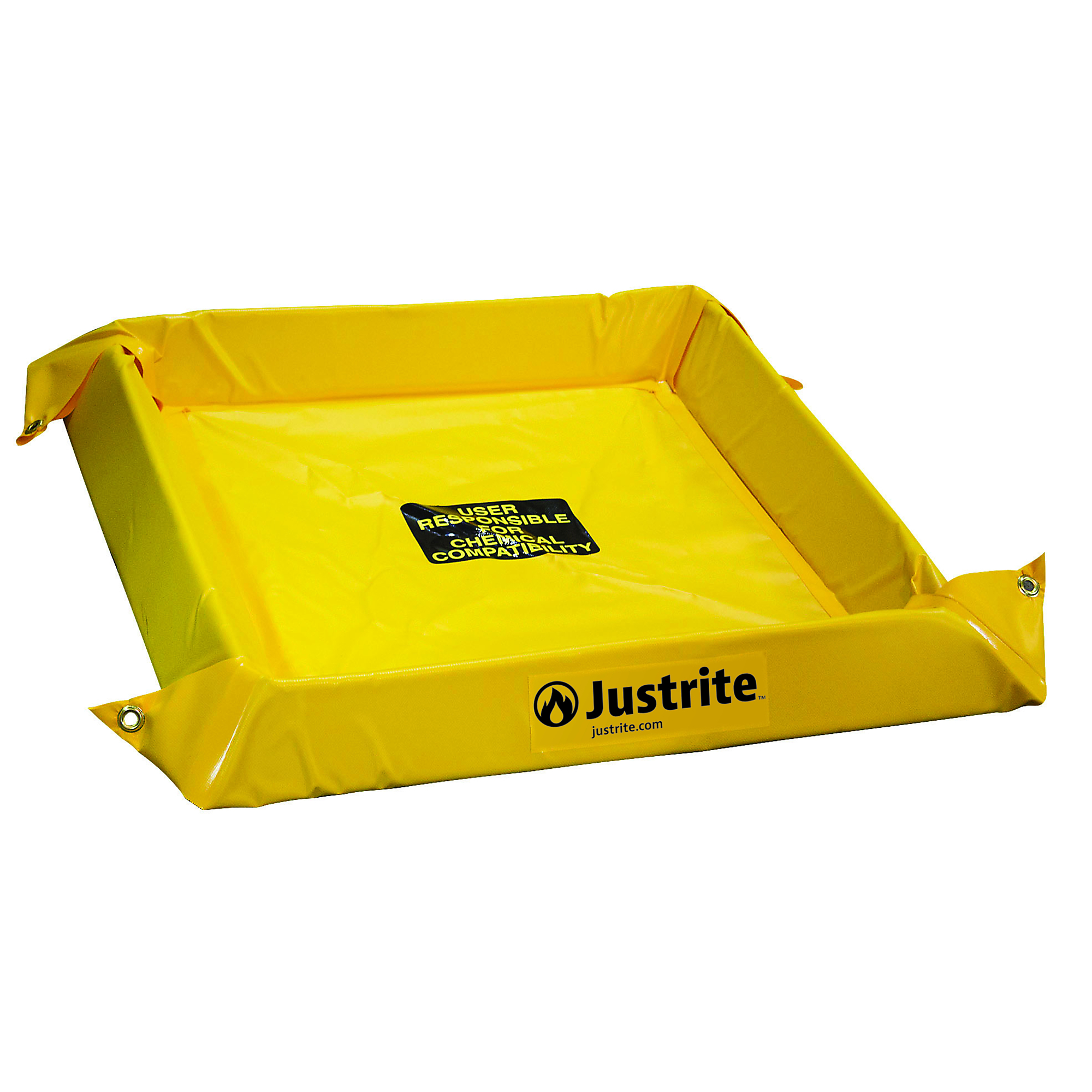 Justrite Maintenance Spill Berm — 6ft. x 6ft. x 4in., 90-Gallon Capacity, Yellow, Model# 28412